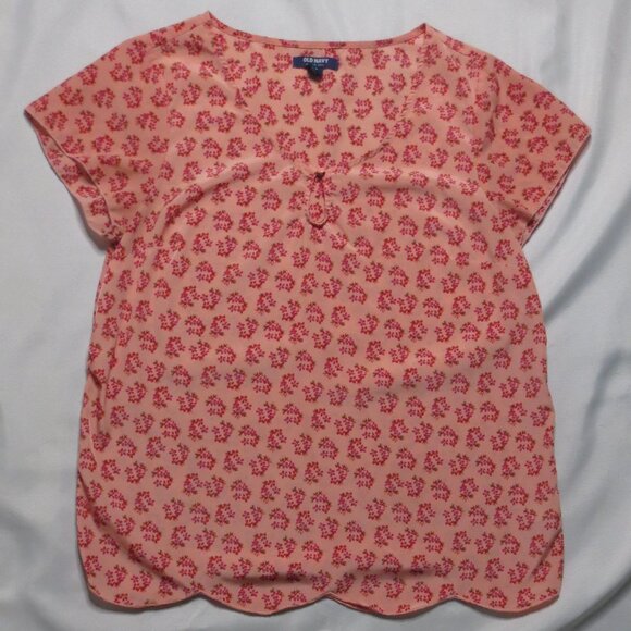 OLD NAVY womens BLOUSE top CORAL floral PINK cap sleeve SOFT polyester SIZE M - Picture 1 of 10